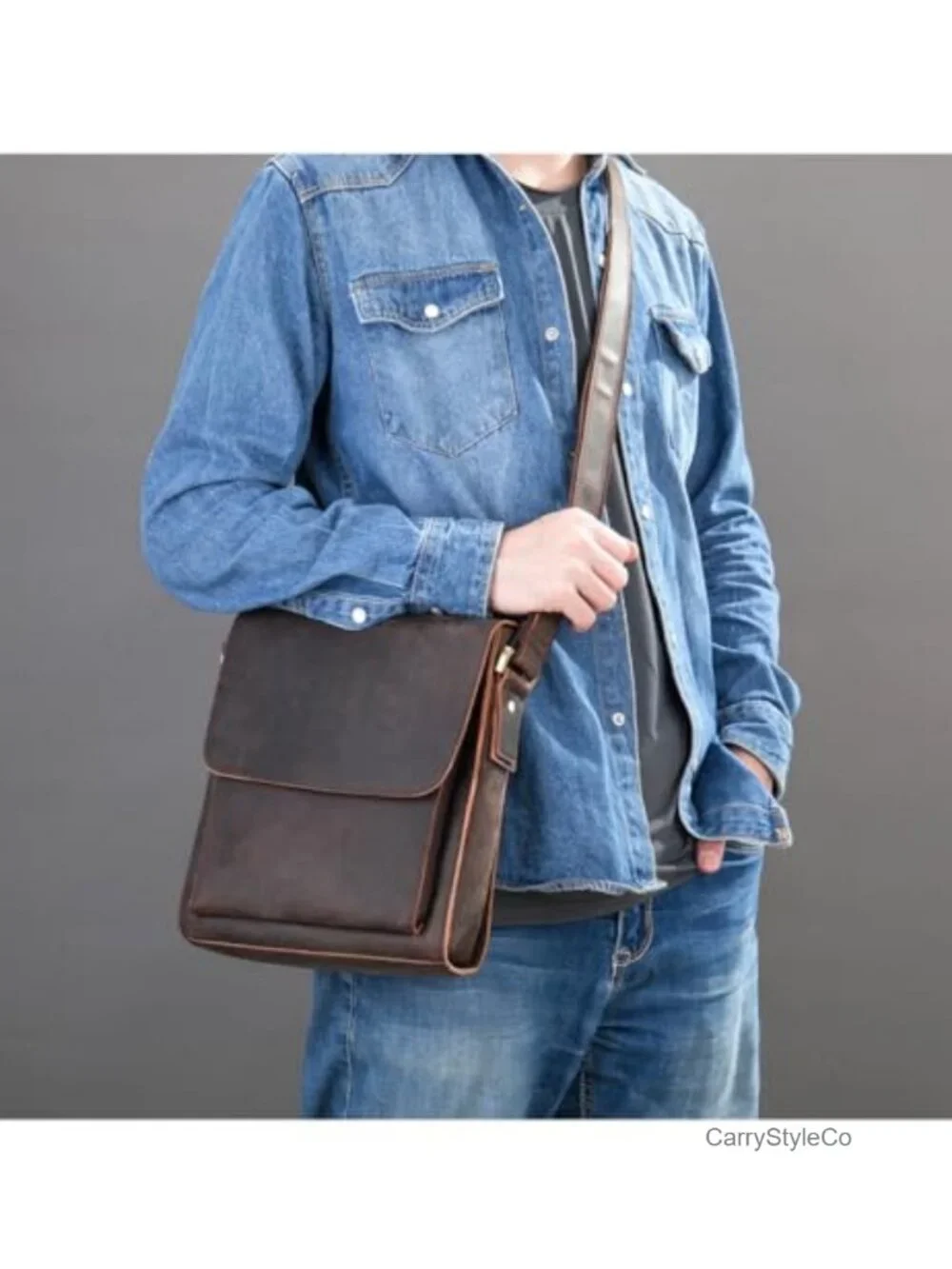 Genuine Leather Messenger Bag Men's Shoulder Crossbody Work Business Vintage